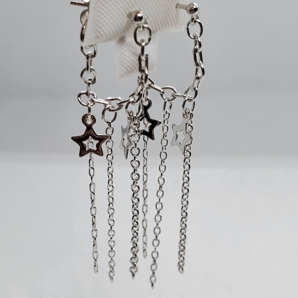 Silver 925 Multiple Wire Dangling Star Earrings - Picture 9 of 9